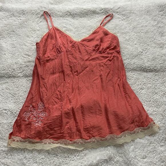 Old Navy Other - Old Navy Vintage 100% Silk Slip On Lace Lingerie Women’s Peach Embroidered Flora